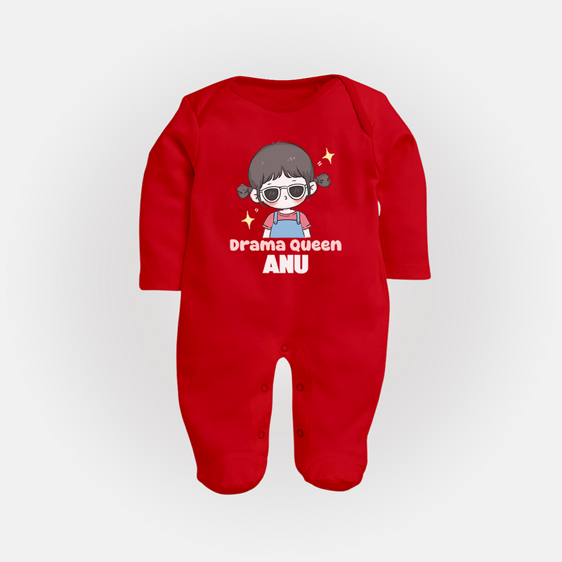 Drama Queen Sleep suit/full sleeve body suit | Custom Baby Sleep suit/full sleeve body suit for Your Little Drama Queen - RED - New Born (Chest 7.5")