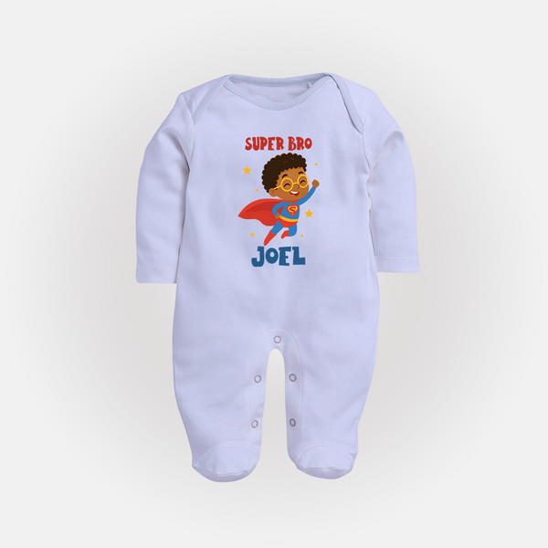 Super Bro Sleep suit/full sleeve body suit | Personalized Baby Sleep suit/full sleeve body suit for the Super Bro - BABY BLUE - New Born (Chest 7.5")