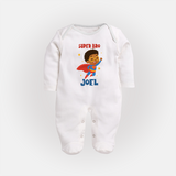 Super Bro Sleep suit/full sleeve body suit | Personalized Baby Sleep suit/full sleeve body suit for the Super Bro - WHITE - New Born (Chest 7.5")