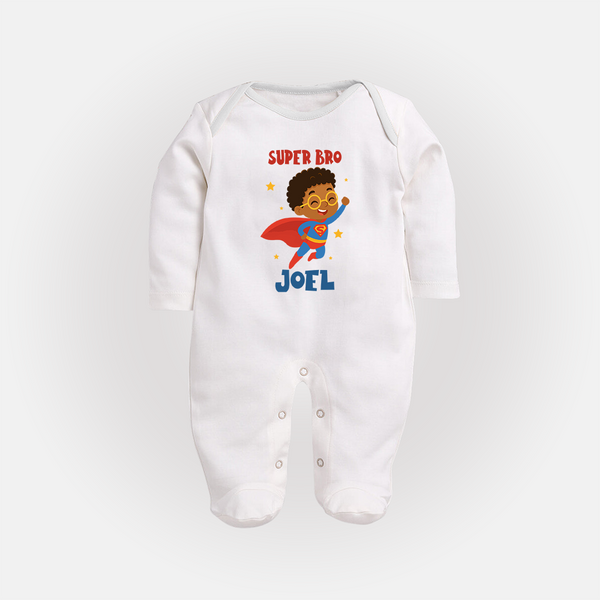 Super Bro Sleep suit/full sleeve body suit | Personalized Baby Sleep suit/full sleeve body suit for the Super Bro - WHITE - New Born (Chest 7.5")