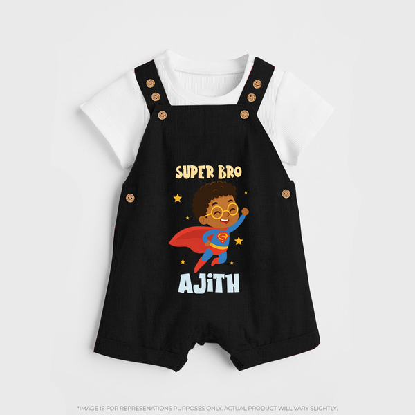 Super Bro Dungaree Set | Personalized Baby Dungaree Set for the Super Bro - BLACK - 0 - 5 Months Old (Chest 18")