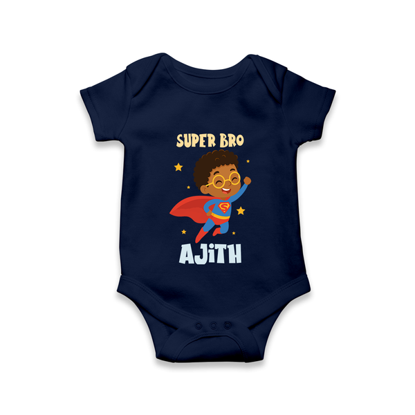 Super Bro Romper/onesie | Personalized Baby Romper/onesie for the Super Bro - NAVY BLUE - New Born (Chest 14")