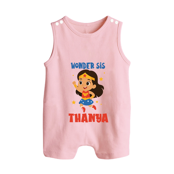 Wonder Sis Romper suit/sleeveless romper | Custom Baby Romper suit/sleeveless romper for the Wonder Sister - BABY PINK - 0 - 5 Months Old (Chest 18")