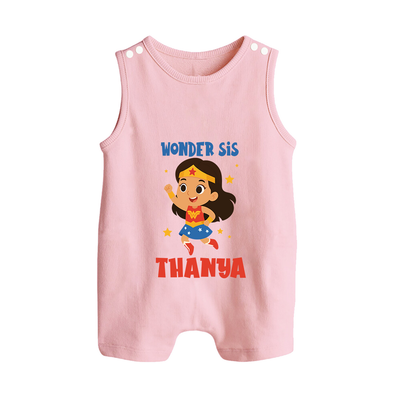 Wonder Sis Romper suit/sleeveless romper | Custom Baby Romper suit/sleeveless romper for the Wonder Sister - BABY PINK - 0 - 5 Months Old (Chest 18")
