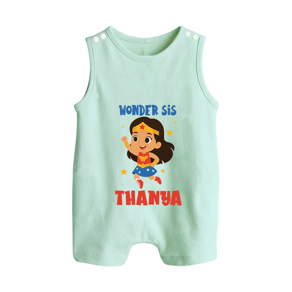 Wonder Sis Romper suit/sleeveless romper | Custom Baby Romper suit/sleeveless romper for the Wonder Sister - MINT GREEN - 0 - 5 Months Old (Chest 18")