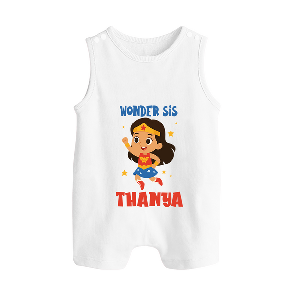 Wonder Sis Romper suit/sleeveless romper | Custom Baby Romper suit/sleeveless romper for the Wonder Sister - WHITE - 0 - 5 Months Old (Chest 18")