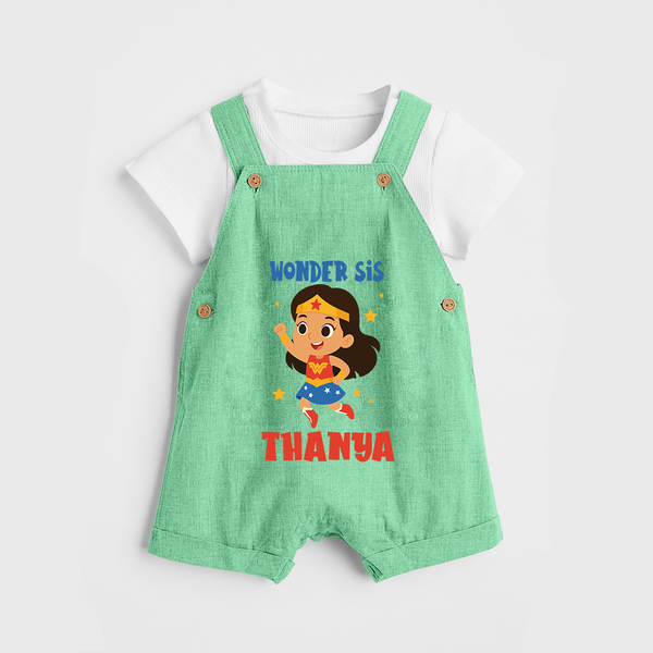 Wonder Sis Dungaree Set | Custom Baby Dungaree Set for the Wonder Sister - GREEN - 0 - 5 Months Old (Chest 18")