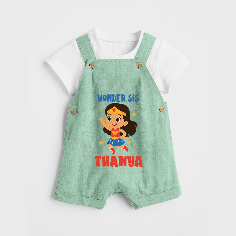 Wonder Sis Dungaree Set | Custom Baby Dungaree Set for the Wonder Sister - MINT GREEN - 0 - 5 Months Old (Chest 18")