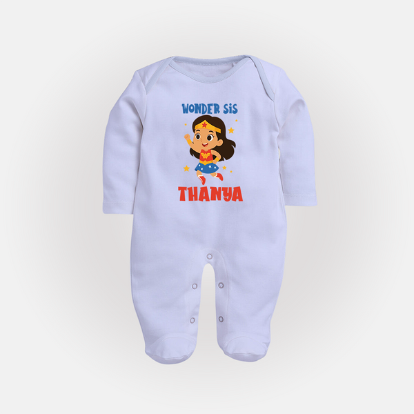 Wonder Sis Sleep suit/full sleeve body suit | Custom Baby Sleep suit/full sleeve body suit for the Wonder Sister - BABY BLUE - New Born (Chest 7.5")