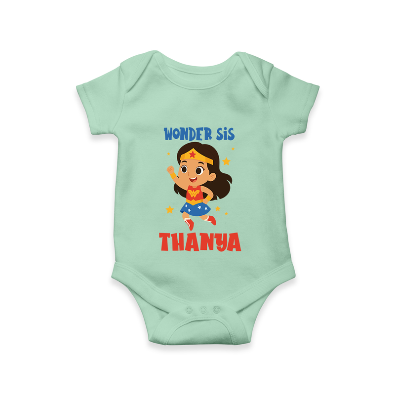Wonder Sis Romper/onesie | Custom Baby Romper/onesie for the Wonder Sister - MINT GREEN - New Born (Chest 14")