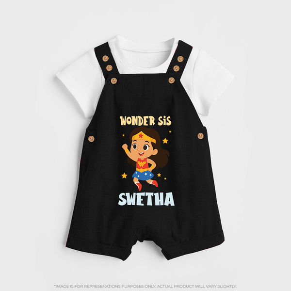 Wonder Sis Dungaree Set | Custom Baby Dungaree Set for the Wonder Sister - BLACK - 0 - 5 Months Old (Chest 18")