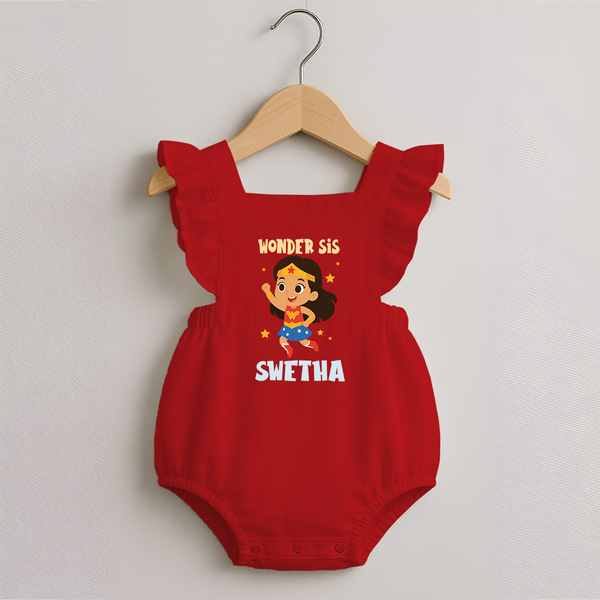 Wonder Sis Romper Frock | Custom Romper Frock for the Wonder Sister - RED - 0 - 3 Months Old (Chest 19")