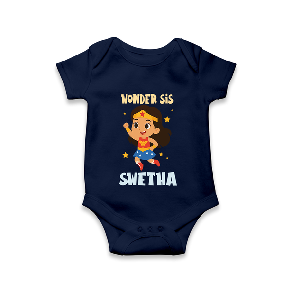 Wonder Sis Romper/onesie | Custom Baby Romper/onesie for the Wonder Sister - NAVY BLUE - New Born (Chest 14")
