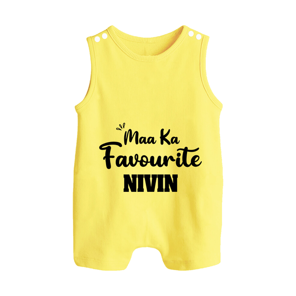 Maa Ka Favourite Romper suit/sleeveless romper | Personalized Baby Romper suit/sleeveless romper for the Favourite One - PASTEL YELLOW - 0 - 5 Months Old (Chest 18")