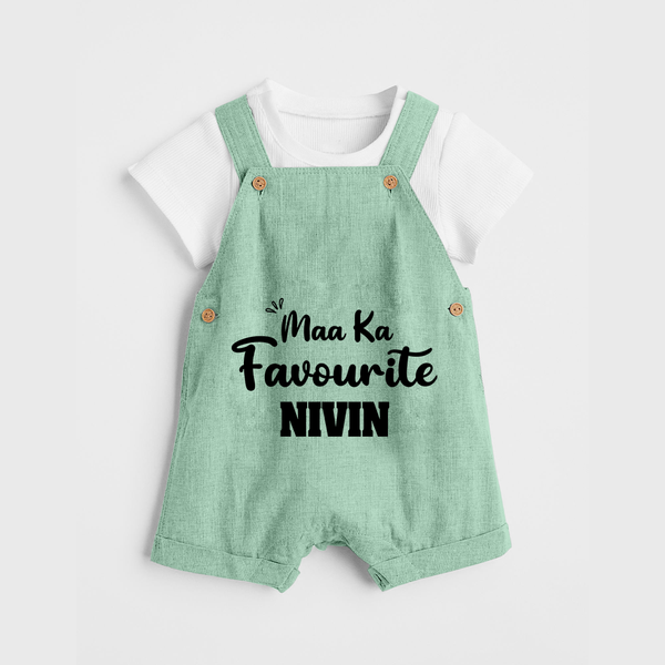 Maa Ka Favourite Dungaree Set | Personalized Baby Dungaree Set for the Favourite One - MINT GREEN - 0 - 5 Months Old (Chest 18")