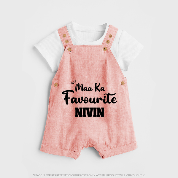 Maa Ka Favourite Dungaree Set | Personalized Baby Dungaree Set for the Favourite One - PEACH - 0 - 5 Months Old (Chest 18")