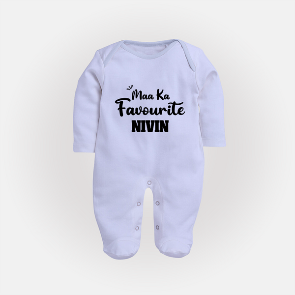 Maa Ka Favourite Sleep suit/full sleeve body suit | Personalized Baby Sleep suit/full sleeve body suit for the Favourite One - BABY BLUE - New Born (Chest 7.5")
