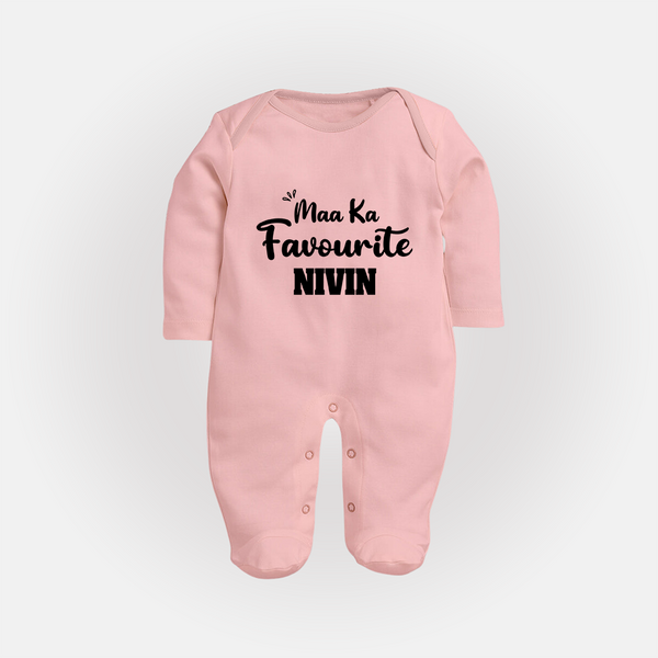 Maa Ka Favourite Sleep suit/full sleeve body suit | Personalized Baby Sleep suit/full sleeve body suit for the Favourite One - BABY PINK - New Born (Chest 7.5")