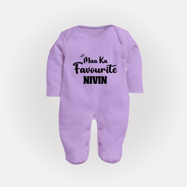 Maa Ka Favourite Sleep suit/full sleeve body suit | Personalized Baby Sleep suit/full sleeve body suit for the Favourite One - LILAC - New Born (Chest 7.5")