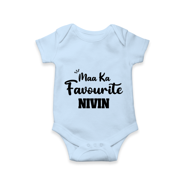 Maa Ka Favourite Romper/onesie | Personalized Baby Romper/onesie for the Favourite One - BABY BLUE - New Born (Chest 14")
