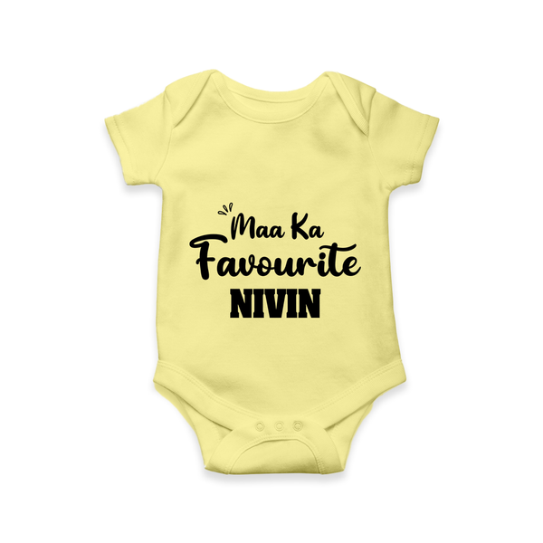 Maa Ka Favourite Romper/onesie | Personalized Baby Romper/onesie for the Favourite One - PASTEL YELLOW - New Born (Chest 14")