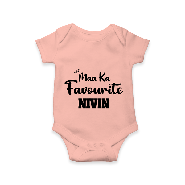 Maa Ka Favourite Romper/onesie | Personalized Baby Romper/onesie for the Favourite One - PEACH - New Born (Chest 14")