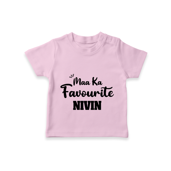 Maa Ka Favourite T-shirt | Personalized Baby T-shirt for the Favourite One - BABY PINK - 0-5 Months Old (Chest 17")