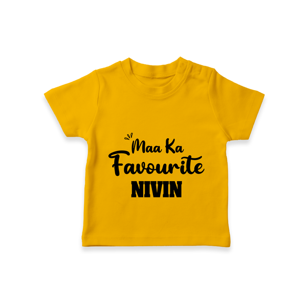 Maa Ka Favourite T-shirt | Personalized Baby T-shirt for the Favourite One - CHROME YELLOW - 0-5 Months Old (Chest 17")