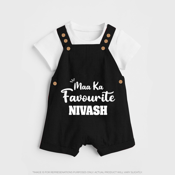 Maa Ka Favourite Dungaree Set | Personalized Baby Dungaree Set for the Favourite One - BLACK - 0 - 5 Months Old (Chest 18")