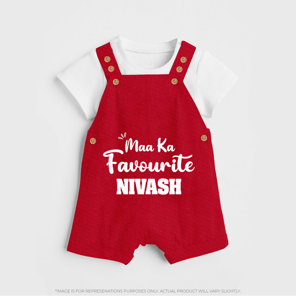 Maa Ka Favourite Dungaree Set | Personalized Baby Dungaree Set for the Favourite One - RED - 0 - 5 Months Old (Chest 18")