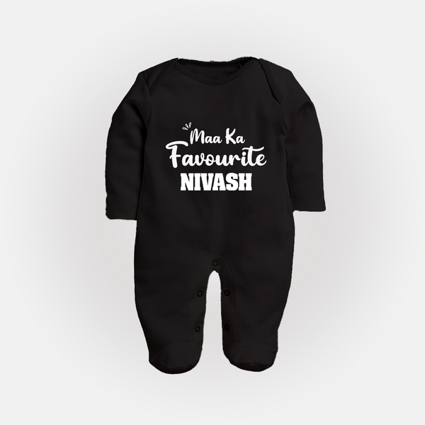 Maa Ka Favourite Sleep suit/full sleeve body suit | Personalized Baby Sleep suit/full sleeve body suit for the Favourite One - BLACK - New Born (Chest 7.5")