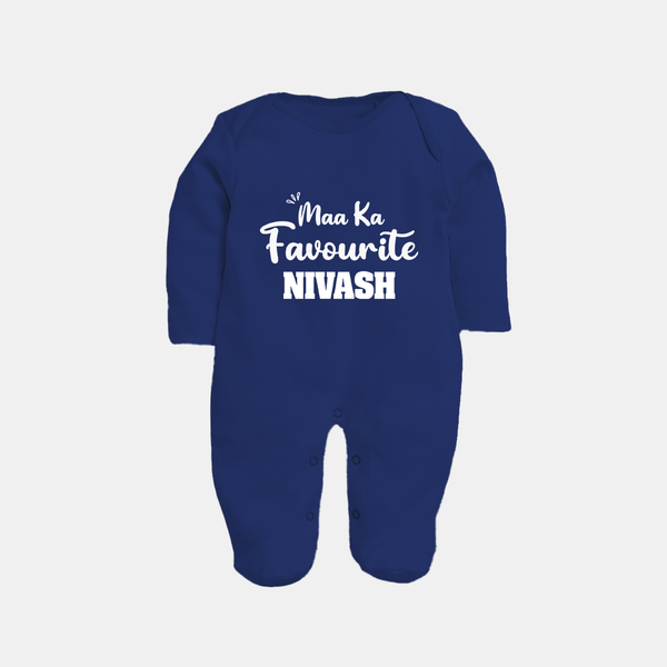 Maa Ka Favourite Sleep suit/full sleeve body suit | Personalized Baby Sleep suit/full sleeve body suit for the Favourite One - NAVY BLUE - New Born (Chest 7.5")