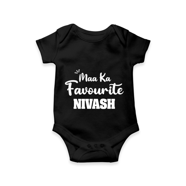 Maa Ka Favourite Romper/onesie | Personalized Baby Romper/onesie for the Favourite One - BLACK - New Born (Chest 14")
