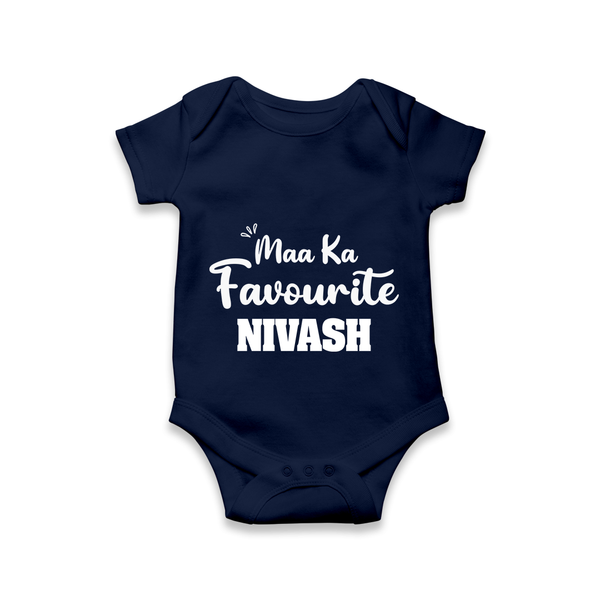 Maa Ka Favourite Romper/onesie | Personalized Baby Romper/onesie for the Favourite One - NAVY BLUE - New Born (Chest 14")