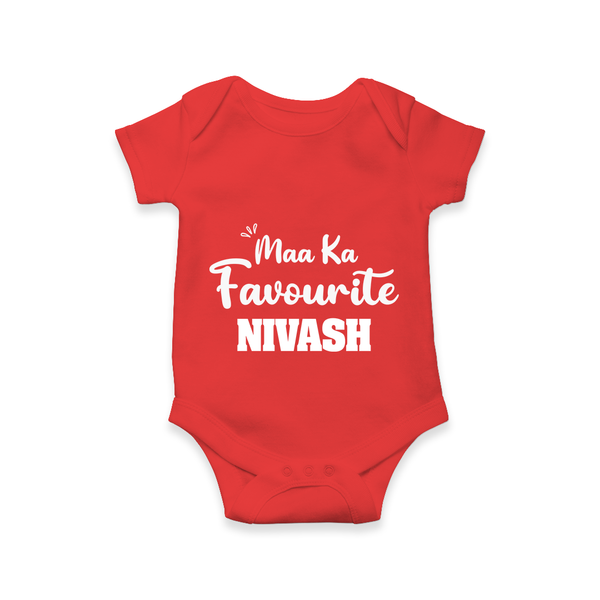 Maa Ka Favourite Romper/onesie | Personalized Baby Romper/onesie for the Favourite One - RED - New Born (Chest 14")