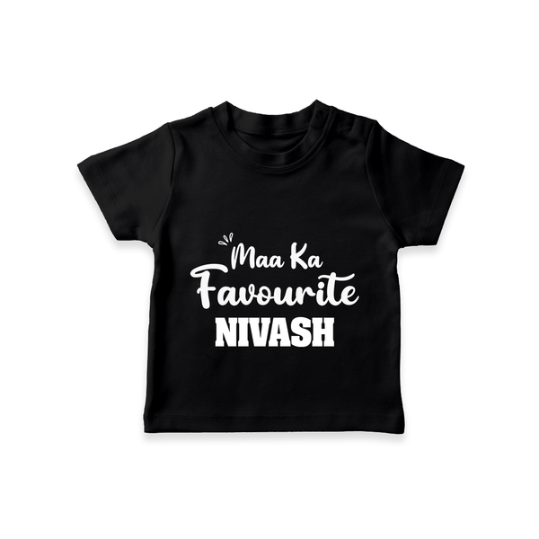Maa Ka Favourite T-shirt | Personalized Baby T-shirt for the Favourite One - BLACK - 0-5 Months Old (Chest 17")