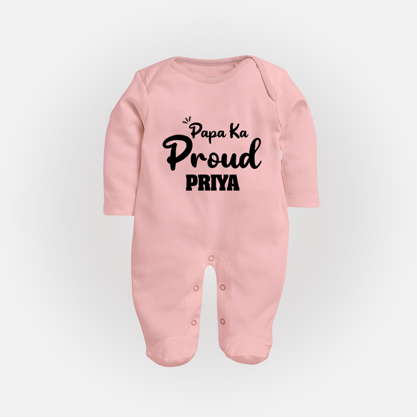 Paa Ka Proud Sleep suit/full sleeve body suit | Custom Baby Sleep suit/full sleeve body suit for the Proud DaddyÕs Little One - BABY PINK - New Born (Chest 7.5")