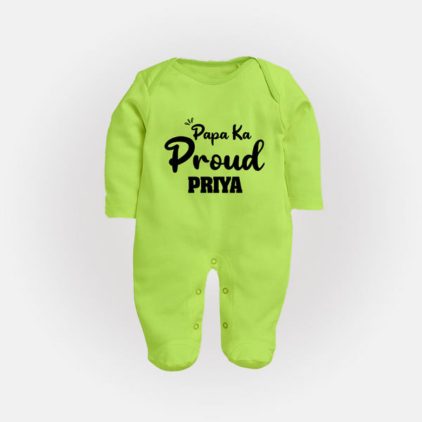 Paa Ka Proud Sleep suit/full sleeve body suit | Custom Baby Sleep suit/full sleeve body suit for the Proud DaddyÕs Little One - LIME GREEN - New Born (Chest 7.5")