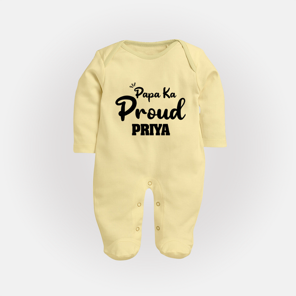 Paa Ka Proud Sleep suit/full sleeve body suit | Custom Baby Sleep suit/full sleeve body suit for the Proud DaddyÕs Little One - PASTEL YELLOW - New Born (Chest 7.5")