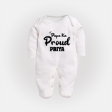 Paa Ka Proud Sleep suit/full sleeve body suit | Custom Baby Sleep suit/full sleeve body suit for the Proud DaddyÕs Little One - WHITE - New Born (Chest 7.5")