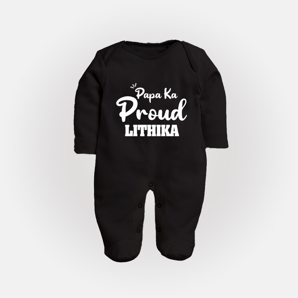 Paa Ka Proud Sleep suit/full sleeve body suit | Custom Baby Sleep suit/full sleeve body suit for the Proud DaddyÕs Little One - BLACK - New Born (Chest 7.5")