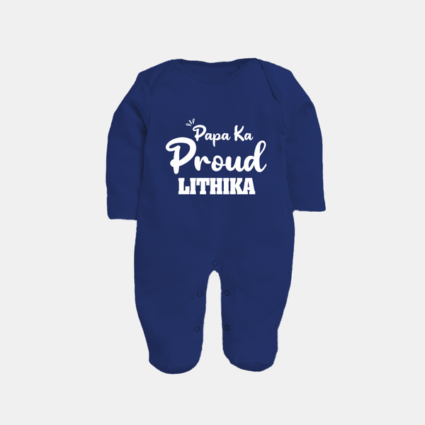 Paa Ka Proud Sleep suit/full sleeve body suit | Custom Baby Sleep suit/full sleeve body suit for the Proud DaddyÕs Little One - NAVY BLUE - New Born (Chest 7.5")