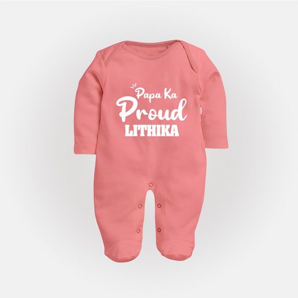 Paa Ka Proud Sleep suit/full sleeve body suit | Custom Baby Sleep suit/full sleeve body suit for the Proud DaddyÕs Little One - PEACH - New Born (Chest 7.5")