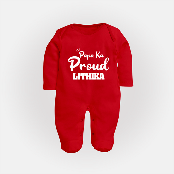 Paa Ka Proud Sleep suit/full sleeve body suit | Custom Baby Sleep suit/full sleeve body suit for the Proud DaddyÕs Little One - RED - New Born (Chest 7.5")