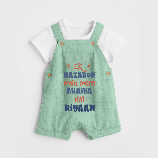 Ek Hazaron Mein Mere Bhaiya Hai Dungaree Set | Personalized Baby Dungaree Set for the One in a Million Brother - MINT GREEN - 0 - 5 Months Old (Chest 18")