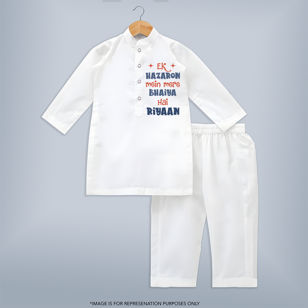 Ek Hazaron Mein Mere Bhaiya Hai Kurta Set | Personalized Baby Kurta Set for the One in a Million Brother - WHITE - 3 - 6 Months Old (Chest 24", Kurta Length 14'', Waist 19", Pant Length 14")