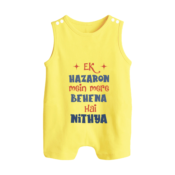 Ek Hazaron Mein Mere Behen Hai Romper suit/sleeveless romper | Custom Baby Romper suit/sleeveless romper for the One in a Million Sister - PASTEL YELLOW - 0 - 5 Months Old (Chest 18")