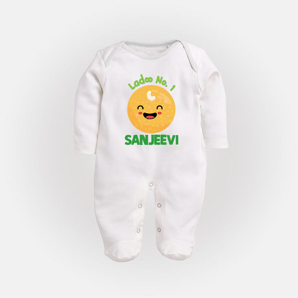 Ladoo No.1 Sleep suit/full sleeve body suit | Personalized Baby Sleep suit/full sleeve body suit for the Sweetest One - WHITE - New Born (Chest 7.5")