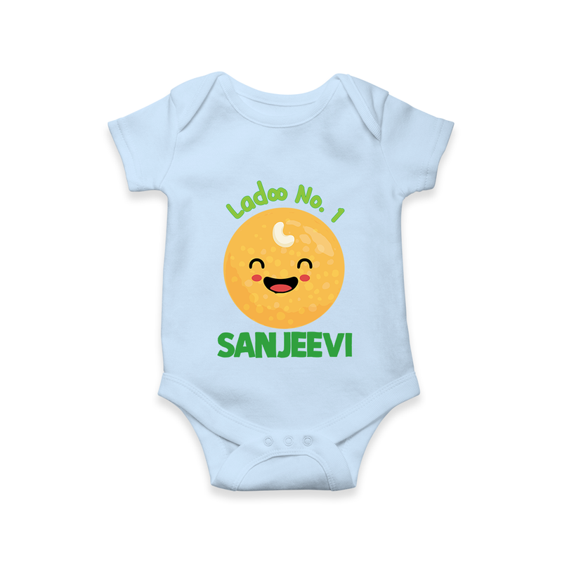 Ladoo No.1 Romper/onesie | Personalized Baby Romper/onesie for the Sweetest One - BABY BLUE - New Born (Chest 14")