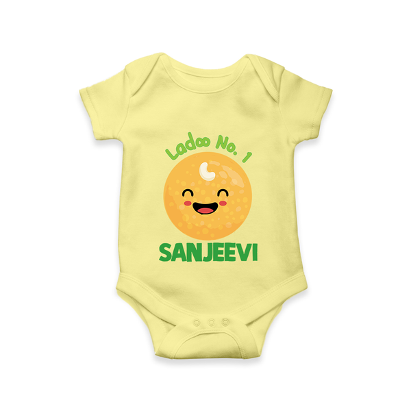 Ladoo No.1 Romper/onesie | Personalized Baby Romper/onesie for the Sweetest One - PASTEL YELLOW - New Born (Chest 14")